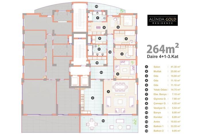 Alinda Gold Residence Kat Planları - 23