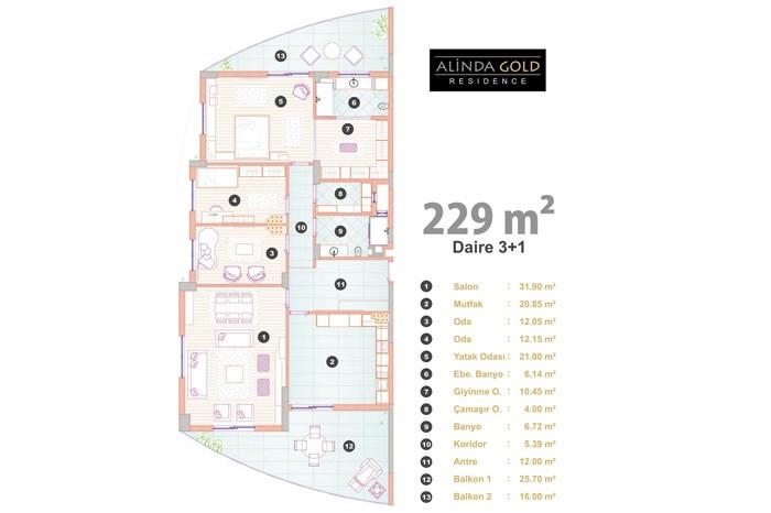 Alinda Gold Residence Kat Planları - 8