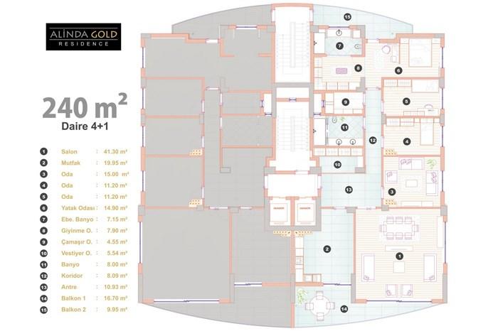 Alinda Gold Residence Kat Planları - 24