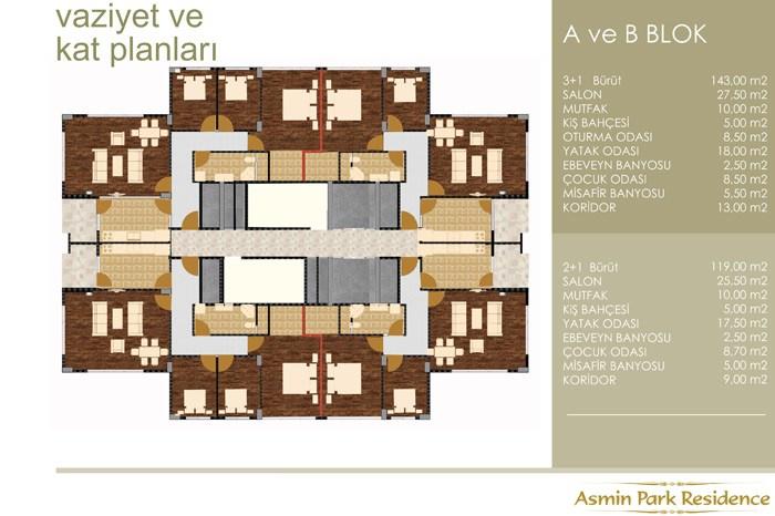 Asmin Park Residence Kat Planları - 1